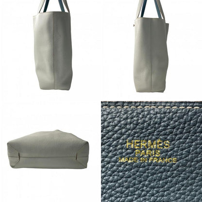 Hermes Women's Double Sens 36 Ciel Pearl Grey Tote Bag ◻Q Engraved Shoulder