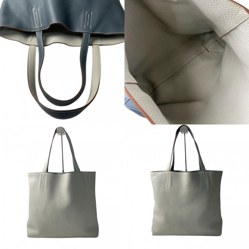 Hermes Women's Double Sens 36 Ciel Pearl Grey Tote Bag ◻Q Engraved Shoulder