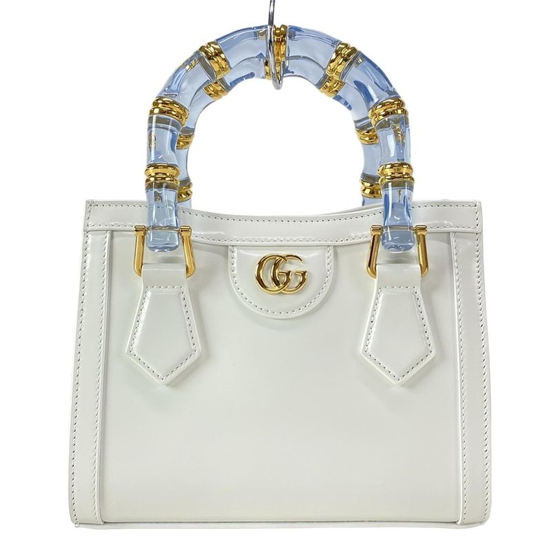 Gucci Diana Mini Tote Bag 832936 White And Light Blue Mini Bag With Plastic