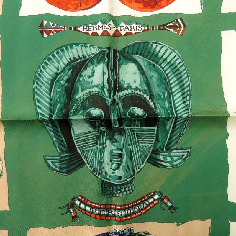 Hermes Carre 90 Persona Silk Green Orange Red Scarf 0105 Hermes