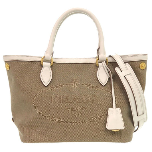 Prada LOGO Jacquard 1ba172 Leather Jacquard Corda Talc Beige White Shoulder Bag