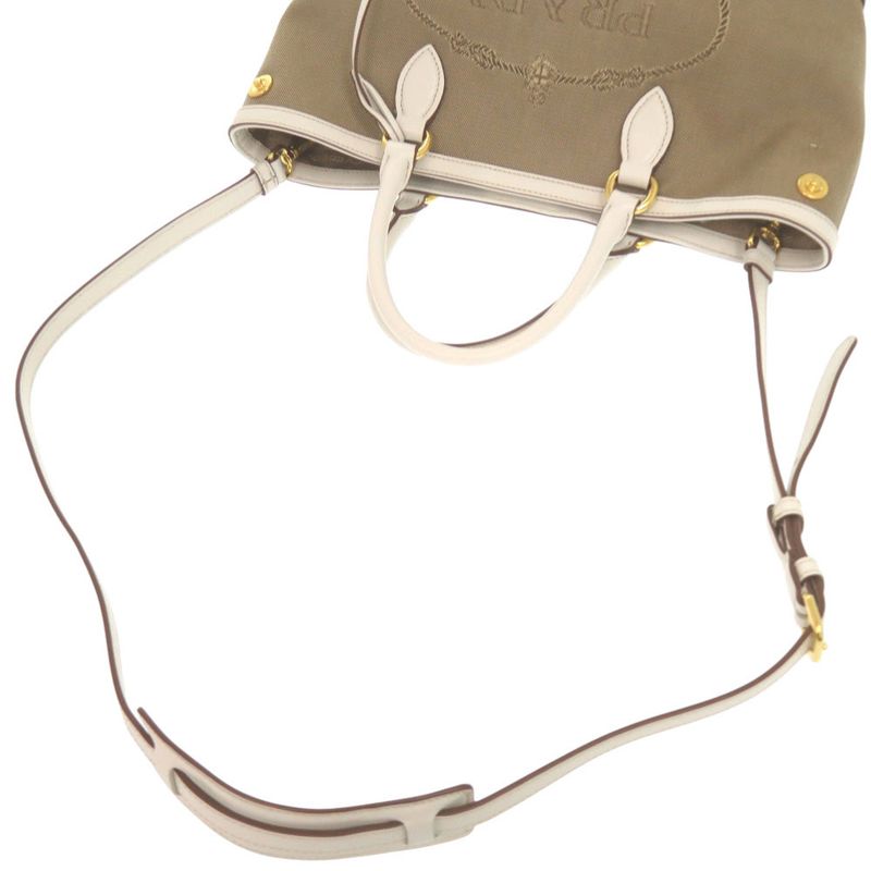 Prada LOGO Jacquard 1ba172 Leather Jacquard Corda Talc Beige White Shoulder Bag