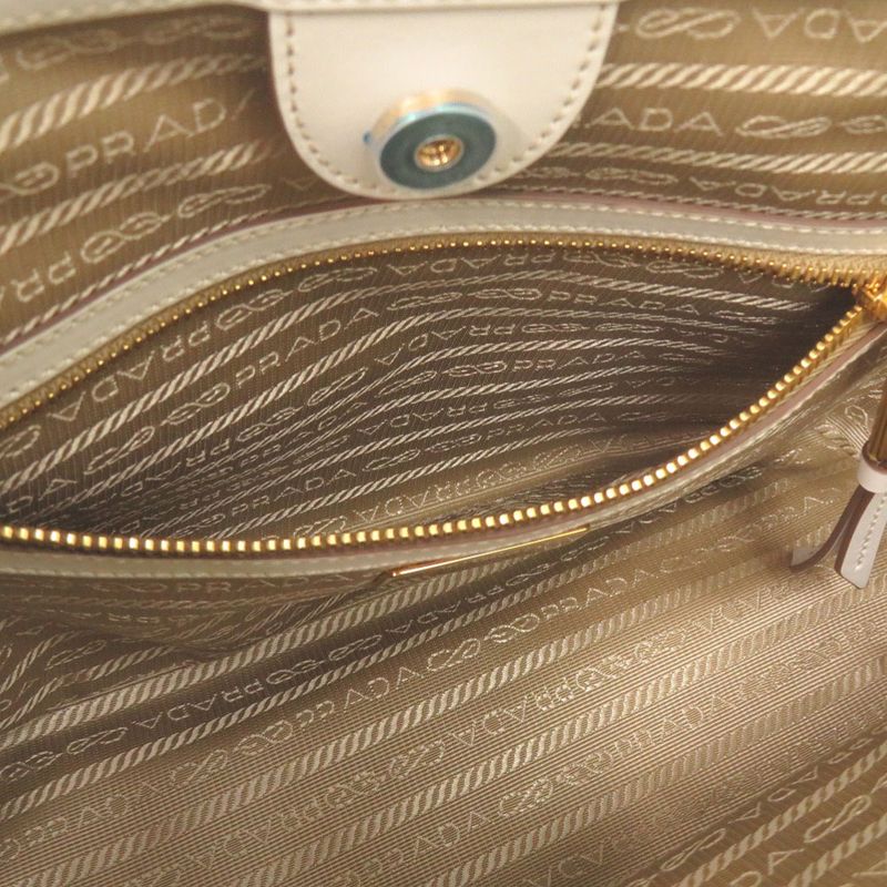 Prada LOGO Jacquard 1ba172 Leather Jacquard Corda Talc Beige White Shoulder Bag