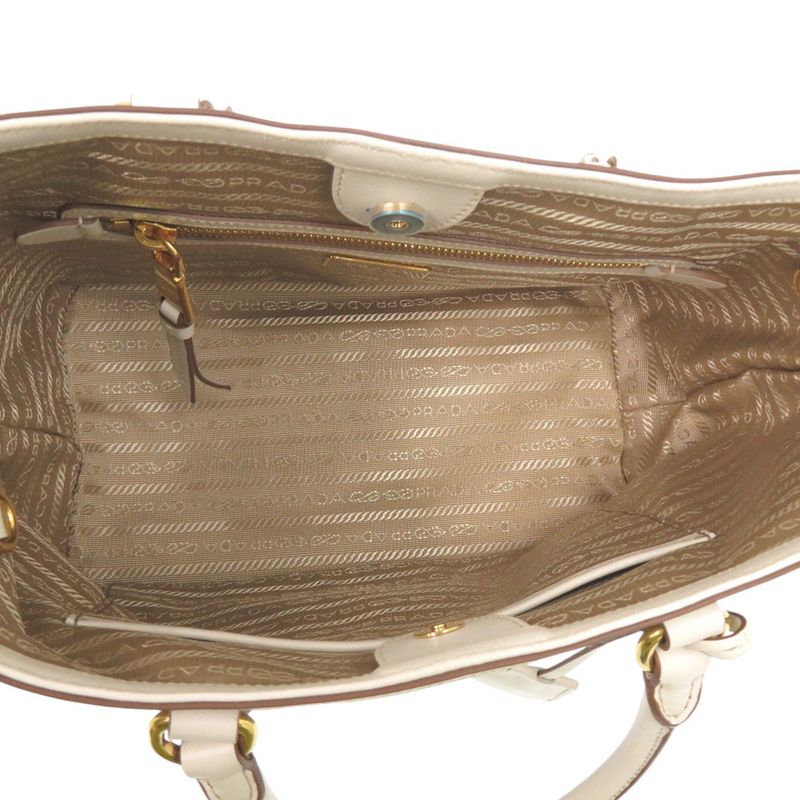 Prada LOGO Jacquard 1ba172 Leather Jacquard Corda Talc Beige White Shoulder Bag