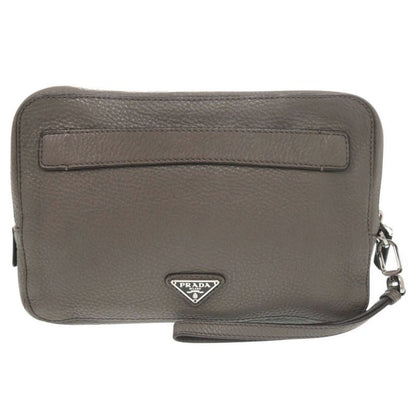 Prada Triangle Logo Leather Gray Second Bag Clutch Bag 0188 Prada