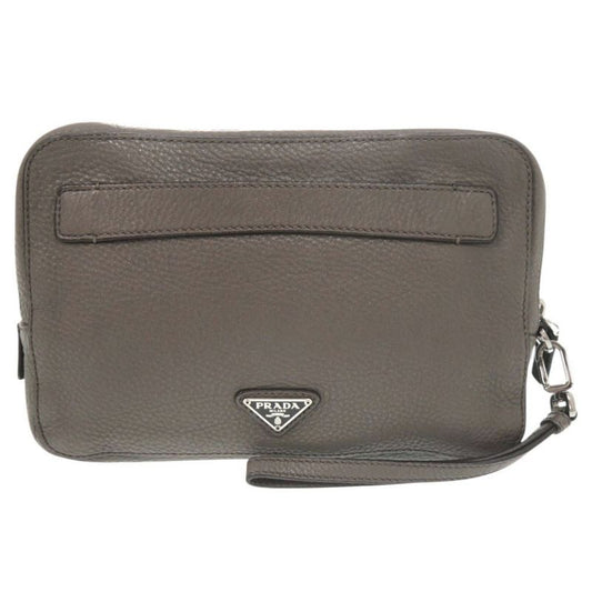 Prada Triangle Logo Leather Gray Second Bag Clutch Bag 0188 Prada