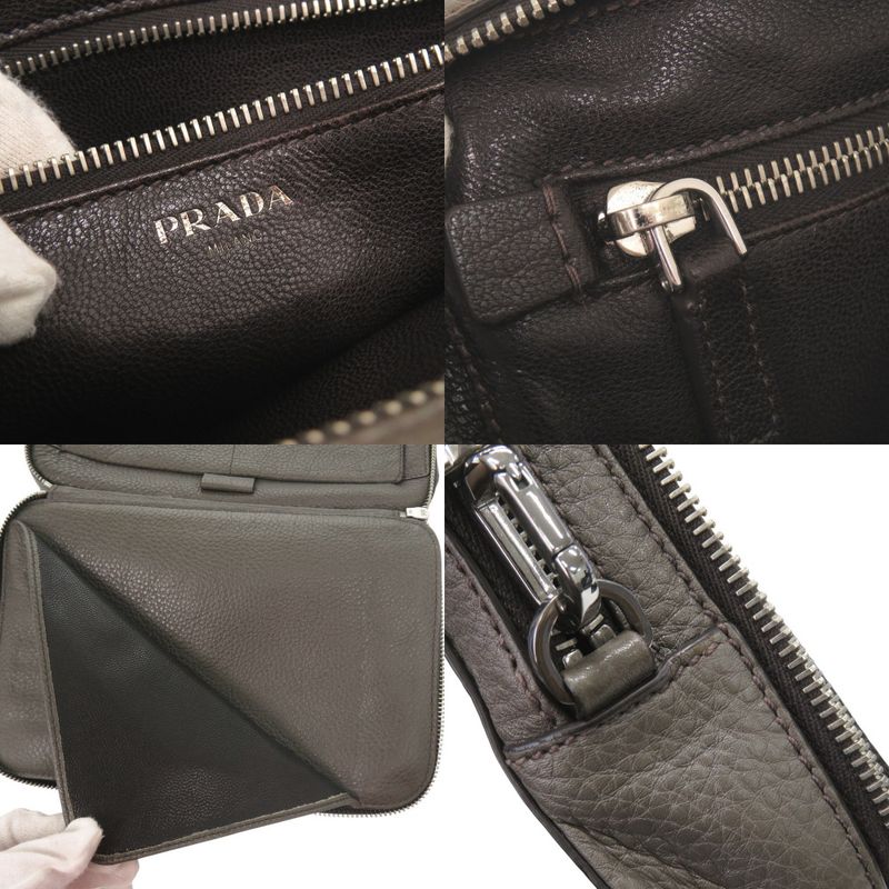 Prada Triangle Logo Leather Gray Second Bag Clutch Bag 0188 Prada