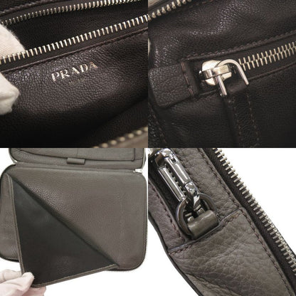 Prada Triangle Logo Leather Gray Second Bag Clutch Bag 0188 Prada