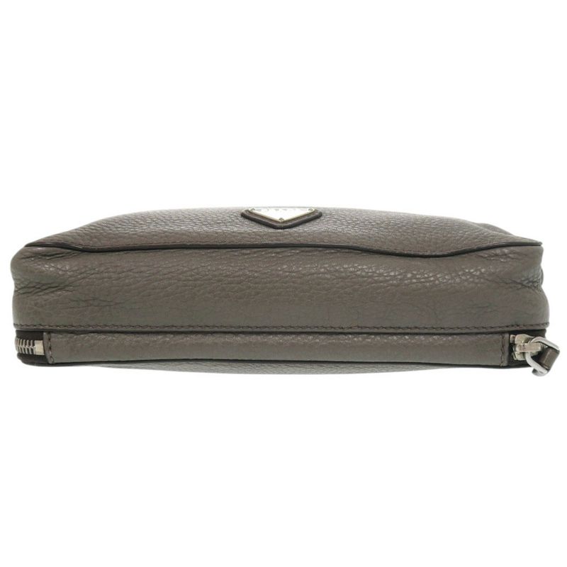 Prada Triangle Logo Leather Gray Second Bag Clutch Bag 0188 Prada