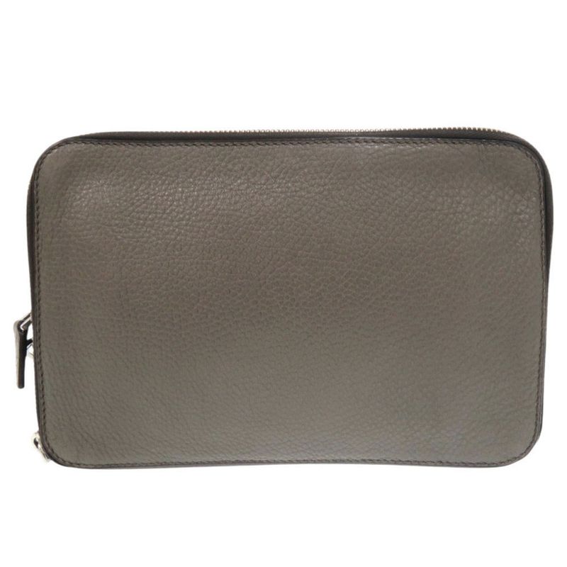 Prada Triangle Logo Leather Gray Second Bag Clutch Bag 0188 Prada