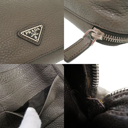 Prada Triangle Logo Leather Gray Second Bag Clutch Bag 0188 Prada