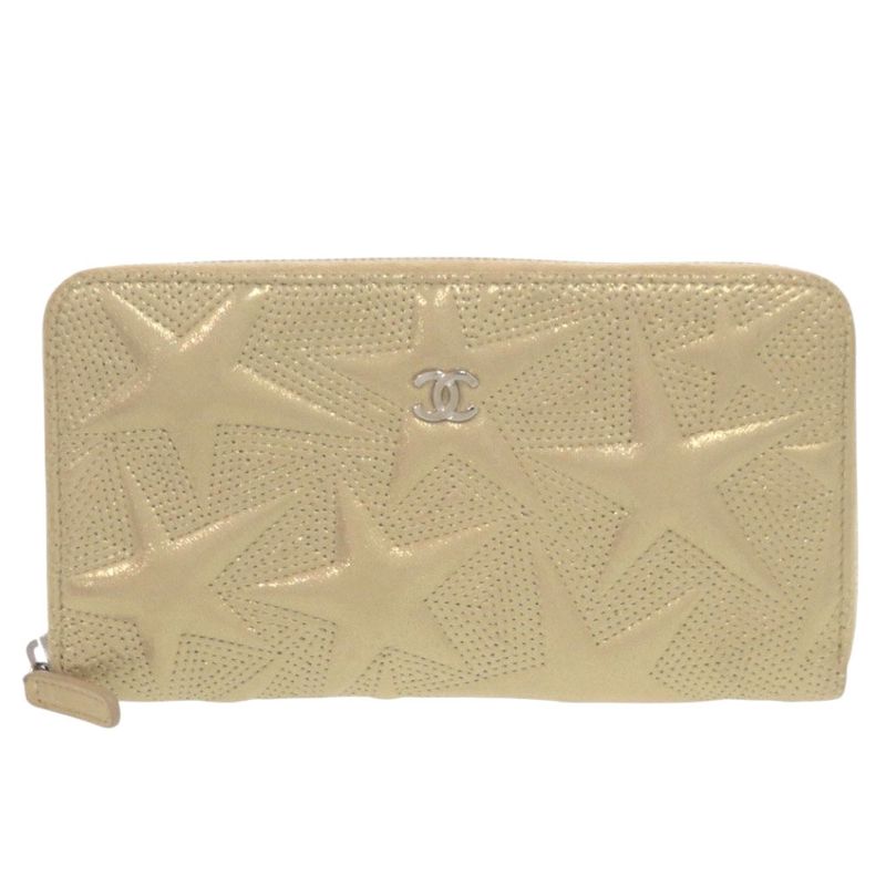 Chanel Star Embossed Leather Gold Long Wallet 0074 Chanel