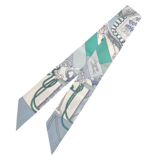 Hermes Twilly Cliquetis Silk Green Blue Scarf Green 0168 Hermes