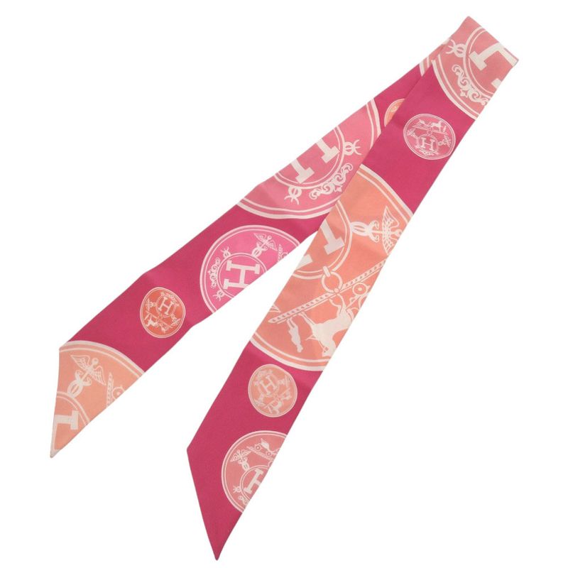 Hermes Twilly Ex-libris Confetti Silk Pink Scarf 0152 Hermes