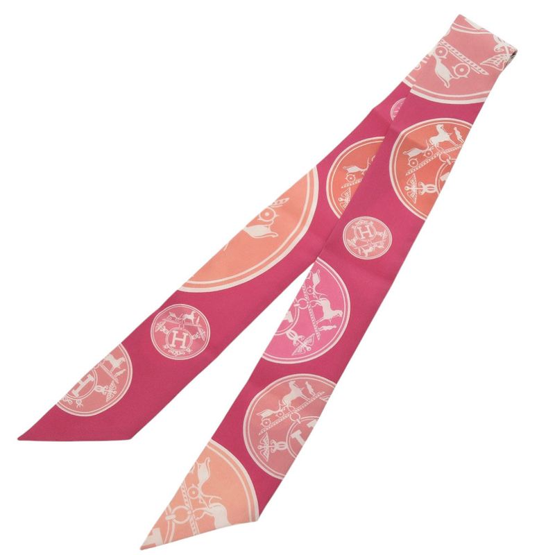 Hermes Twilly Ex-libris Confetti Silk Pink Scarf 0152 Hermes