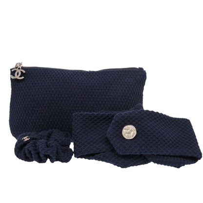 Chanel Headband Chouche Pouch 3-piece Travel Set Cotton Navy 0541 Chanel