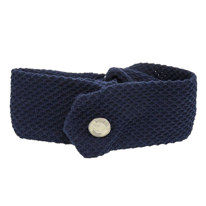 Chanel Headband Chouche Pouch 3-piece Travel Set Cotton Navy 0541 Chanel