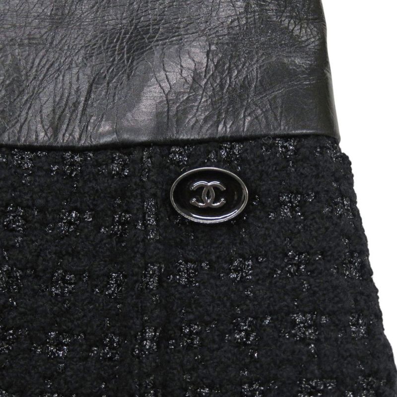 Chanel Tweed P50251w05584 Wool Leather Black Dress Black 0380 Chanel