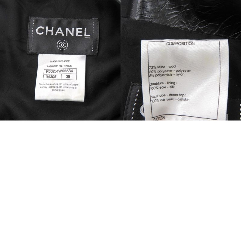 Chanel Tweed P50251w05584 Wool Leather Black Dress Black 0380 Chanel