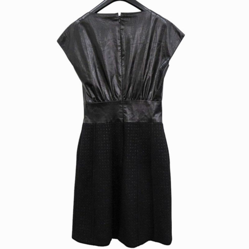 Chanel Tweed P50251w05584 Wool Leather Black Dress Black 0380 Chanel