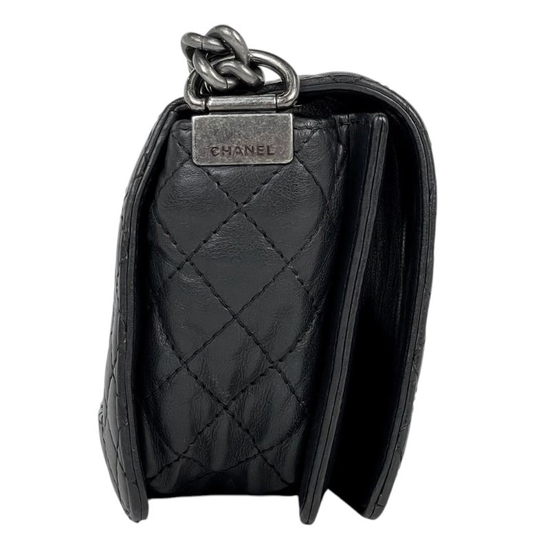 Chanel Boy Chanel Chain Shoulder Bag Coco Mark Shoulder Bag Leather Black Women