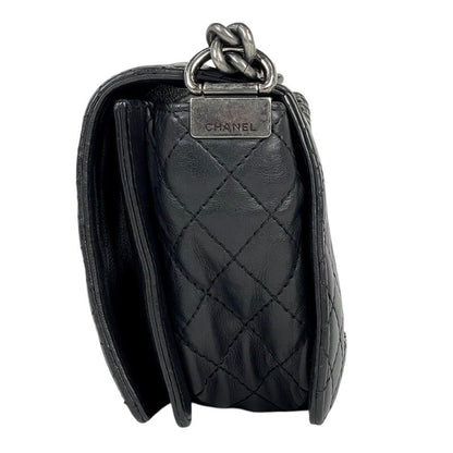 Chanel Boy Chanel Chain Shoulder Bag Coco Mark Shoulder Bag Leather Black Women