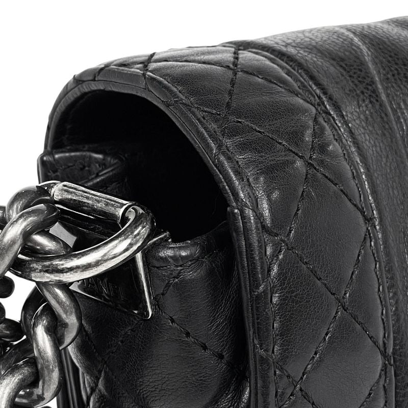 Chanel Boy Chanel Chain Shoulder Bag Coco Mark Shoulder Bag Leather Black Women