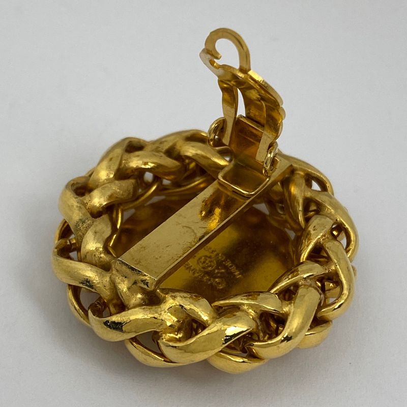 Chanel Design Earrings CC Mark Wheat Ear Round Earrings GP Gold Ladies