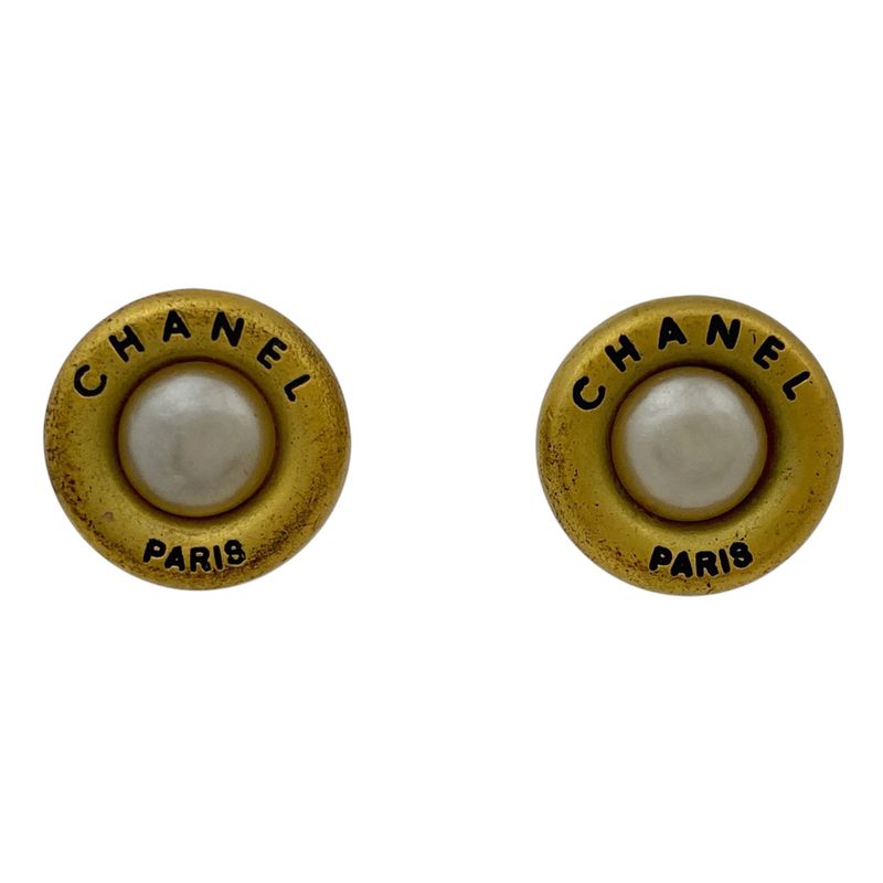 Chanel Logo Faux Pearl Earrings Round Earrings GP Faux Pearl Gold White Ladies