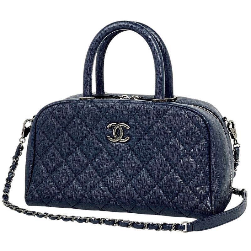 Chanel Coco Mark Handbag 2WAY Chain Shoulder Bag Matelasse Handbag Leather Navy