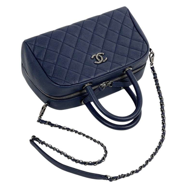 Chanel Coco Mark Handbag 2WAY Chain Shoulder Bag Matelasse Handbag Leather Navy
