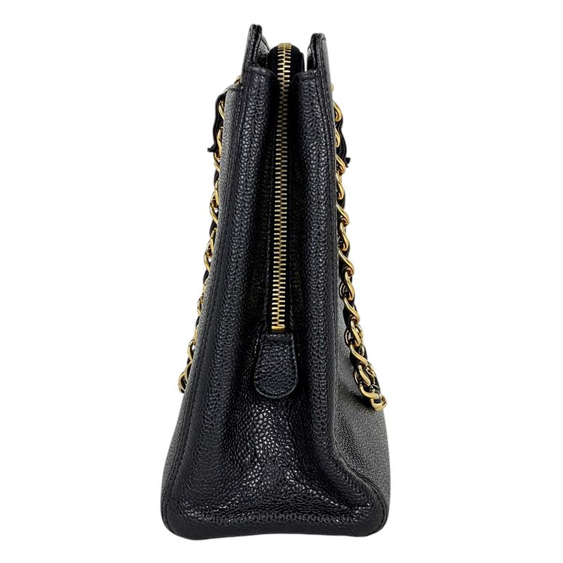 Chanel Logo Chain Tote Handbag Tote Leather Black A08913 Women