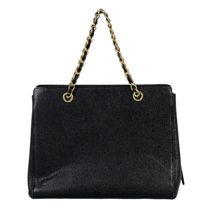 Chanel Logo Chain Tote Handbag Tote Leather Black A08913 Women