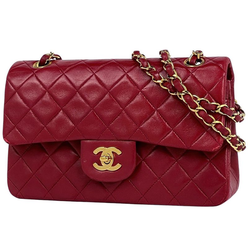 Chanel Matelasse W Flap Chain Shoulder Bag Coco Mark Shoulder Bag Leather Red