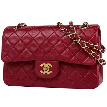 Chanel Matelasse W Flap Chain Shoulder Bag Coco Mark Shoulder Bag Leather Red