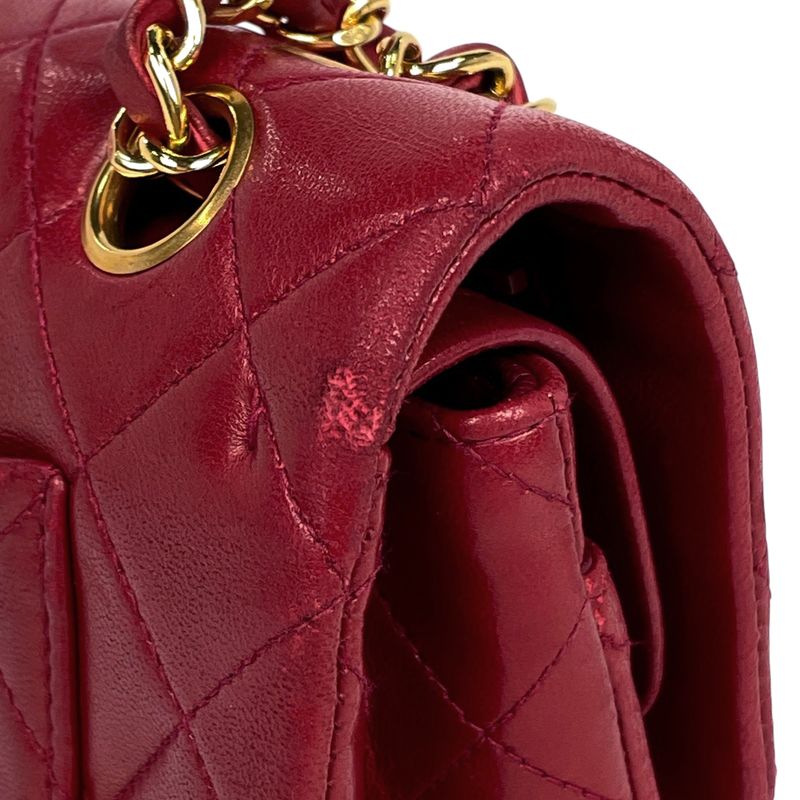 Chanel Matelasse W Flap Chain Shoulder Bag Coco Mark Shoulder Bag Leather Red