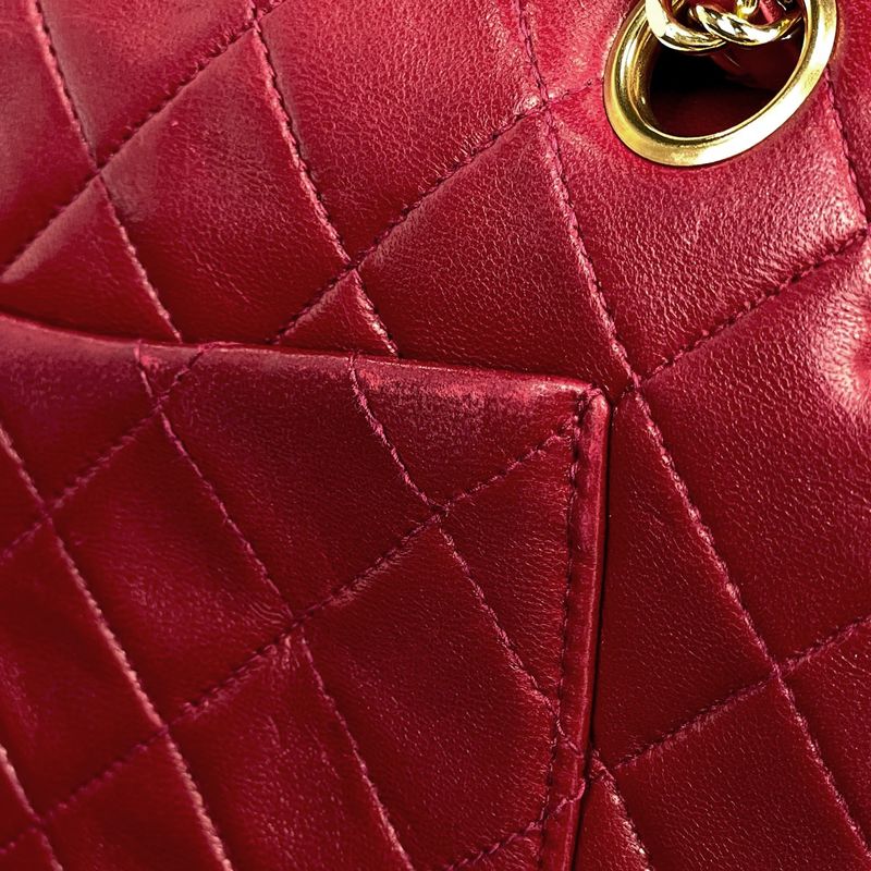 Chanel Matelasse W Flap Chain Shoulder Bag Coco Mark Shoulder Bag Leather Red