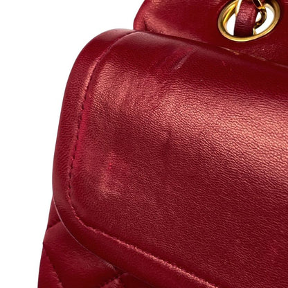 Chanel Matelasse W Flap Chain Shoulder Bag Coco Mark Shoulder Bag Leather Red