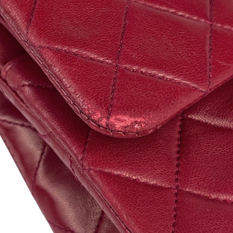 Chanel Matelasse W Flap Chain Shoulder Bag Coco Mark Shoulder Bag Leather Red