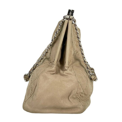 Chanel Coco Mark Chain Tote Shoulder Bag Tote Leather Beige Women