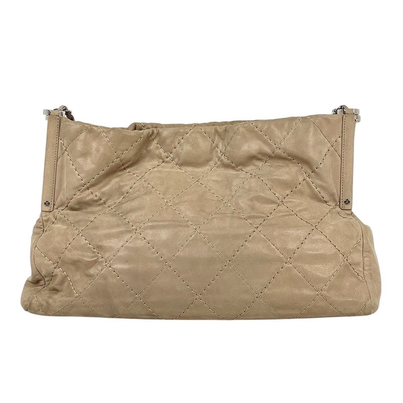 Chanel Coco Mark Chain Tote Shoulder Bag Tote Leather Beige Women