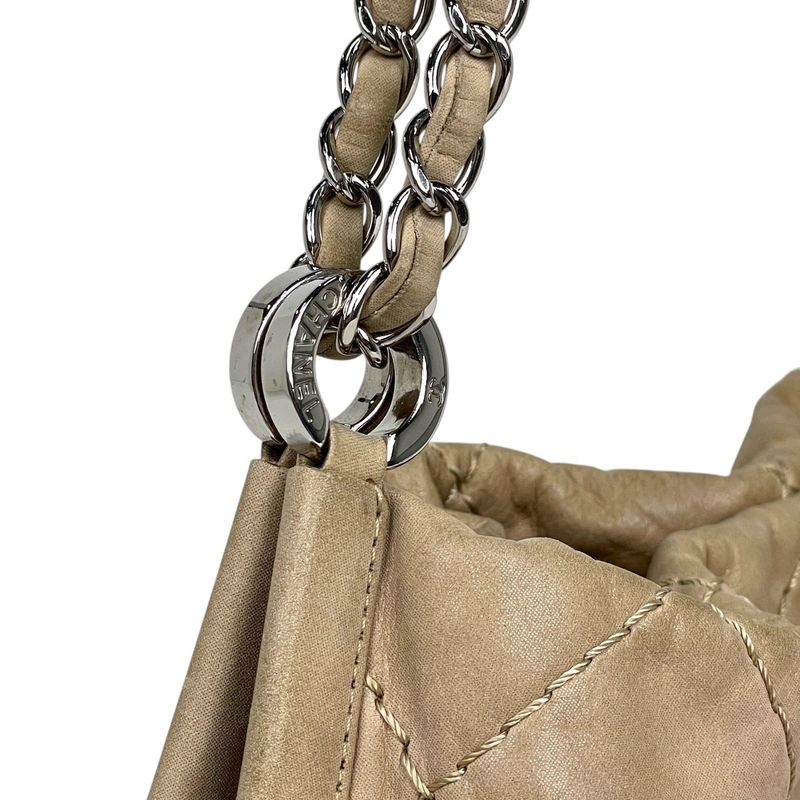 Chanel Coco Mark Chain Tote Shoulder Bag Tote Leather Beige Women
