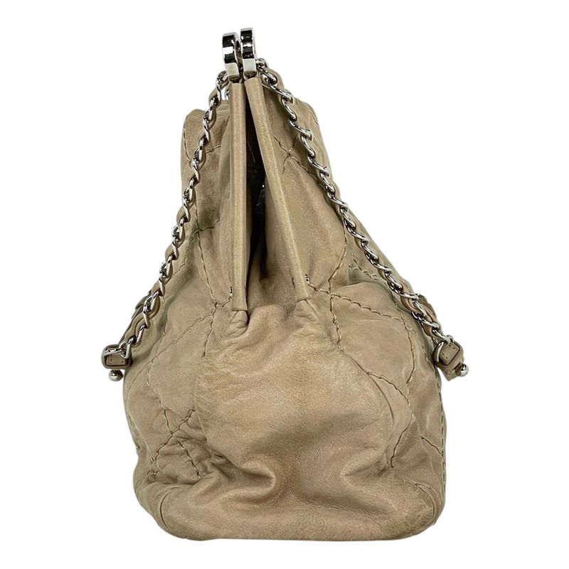 Chanel Coco Mark Chain Tote Shoulder Bag Tote Leather Beige Women
