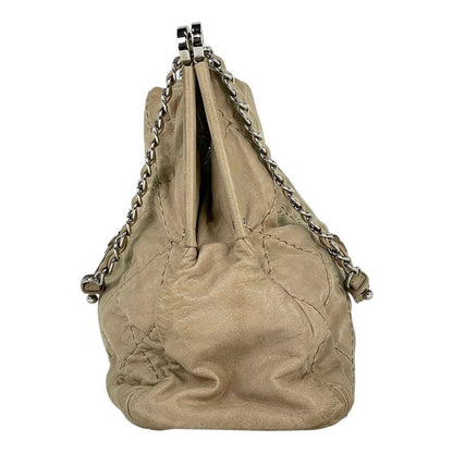 Chanel Coco Mark Chain Tote Shoulder Bag Tote Leather Beige Women
