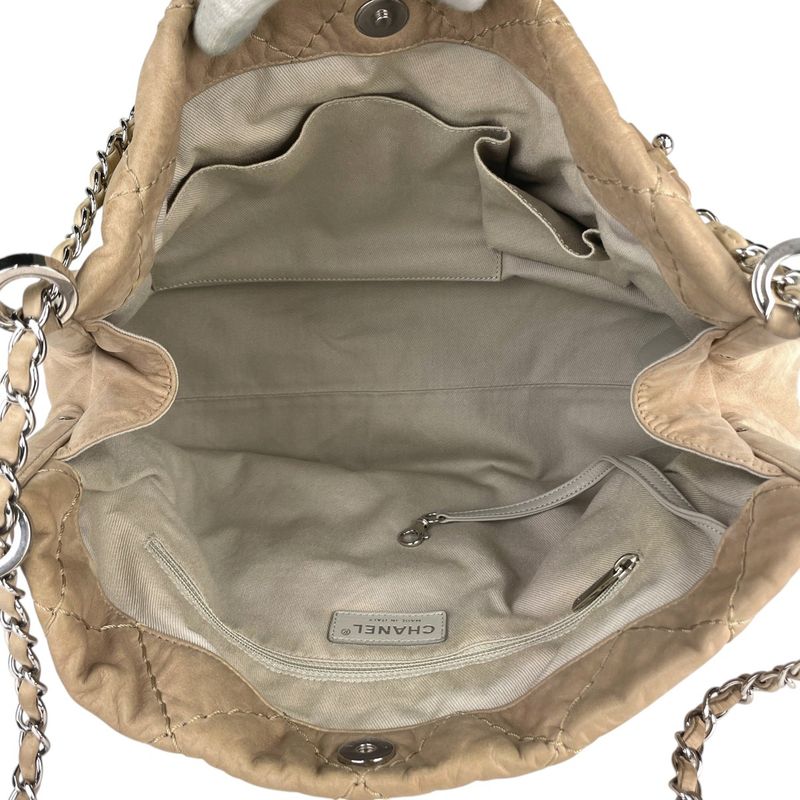 Chanel Coco Mark Chain Tote Shoulder Bag Tote Leather Beige Women