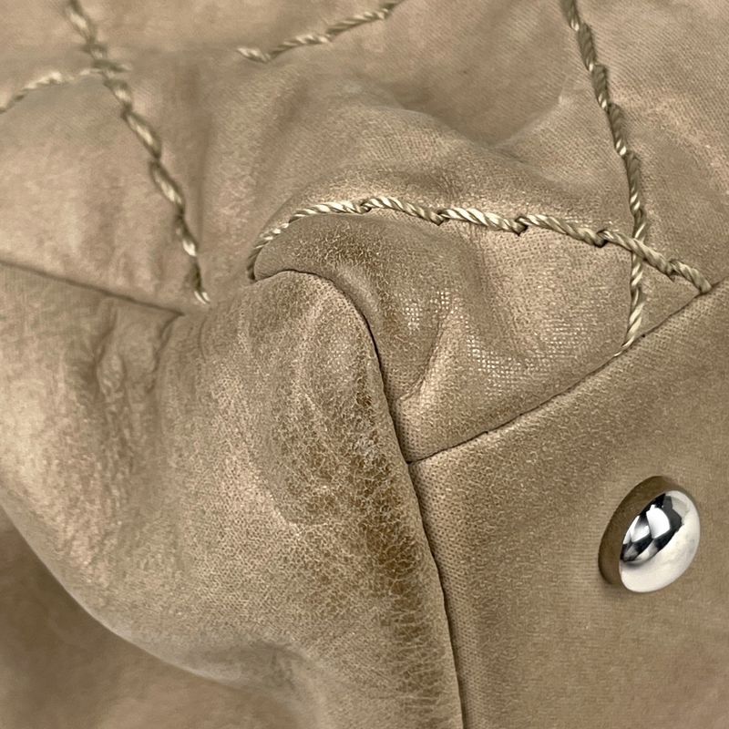 Chanel Coco Mark Chain Tote Shoulder Bag Tote Leather Beige Women