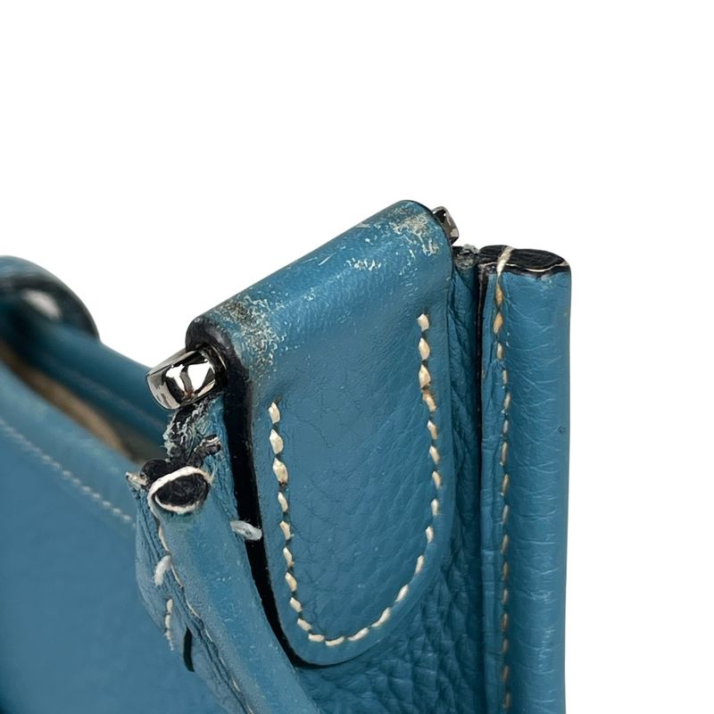 Hermes Evelyn 2 PM Perforated H Logo Shoulder Bag Taurillon Cles Mance Blue