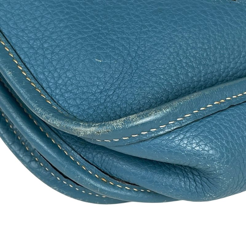 Hermes Evelyn 2 PM Perforated H Logo Shoulder Bag Taurillon Cles Mance Blue