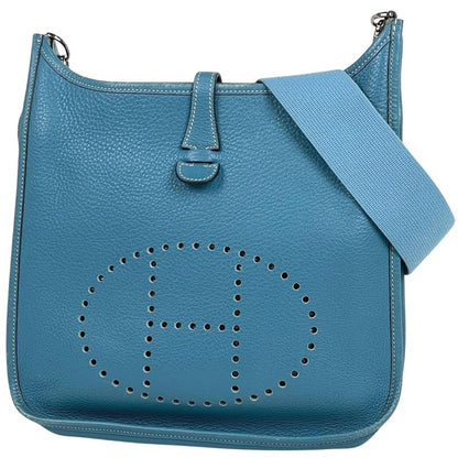 Hermes Evelyn 2 PM Perforated H Logo Shoulder Bag Taurillon Cles Mance Blue