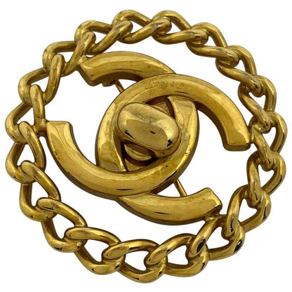 Chanel Coco Mark Brooch Round Turnlock Brooch GP Gold Ladies